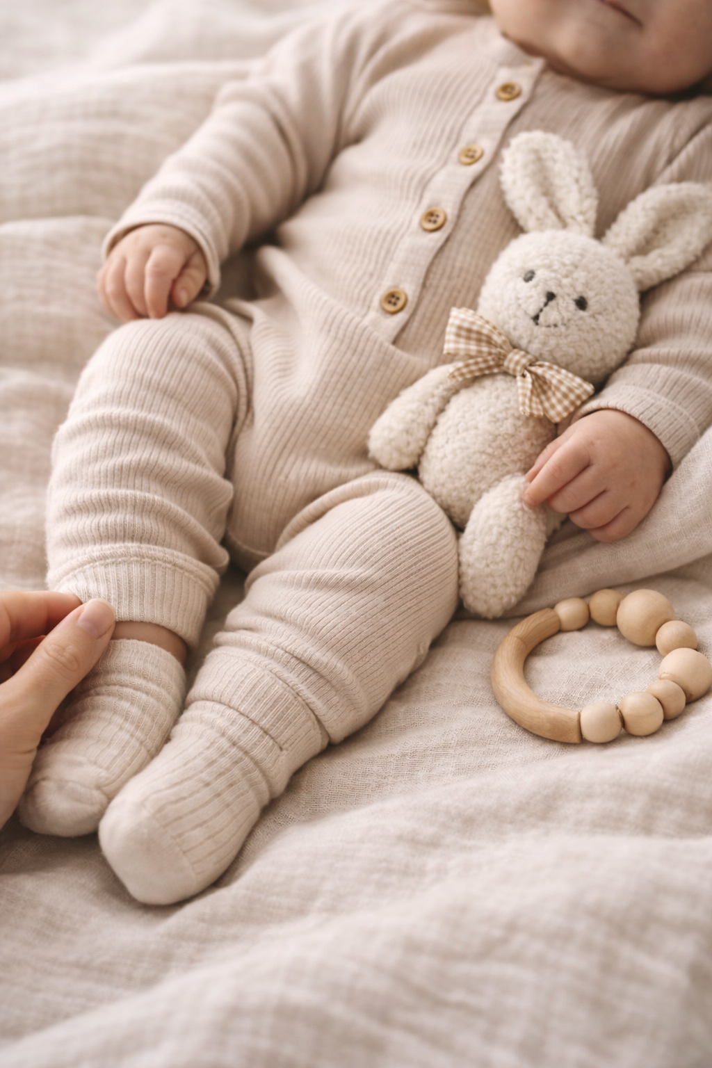 Baby innpakket i mykt naturlig stoff